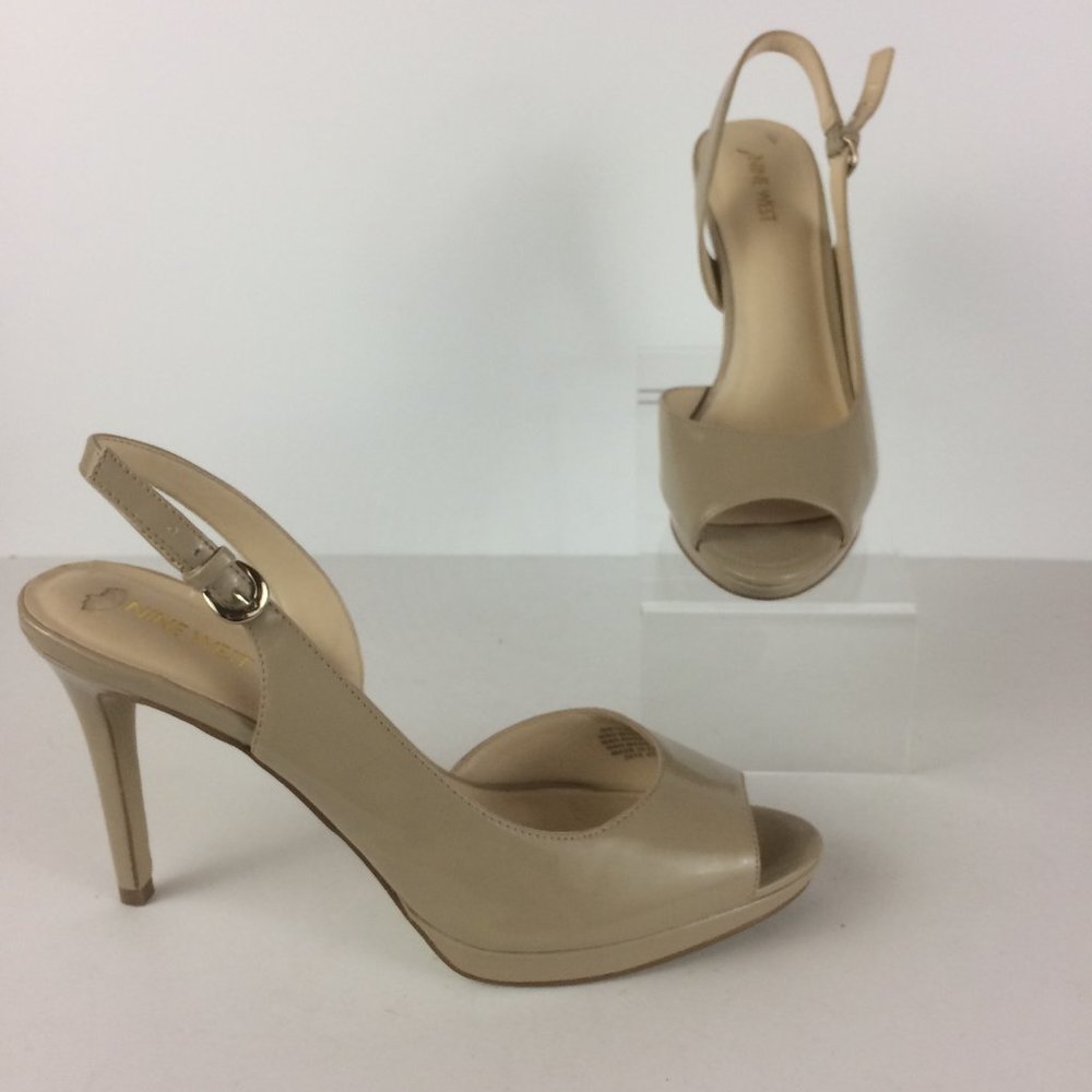 Nine West Eastwood Nude Patent Slingback Heels 10